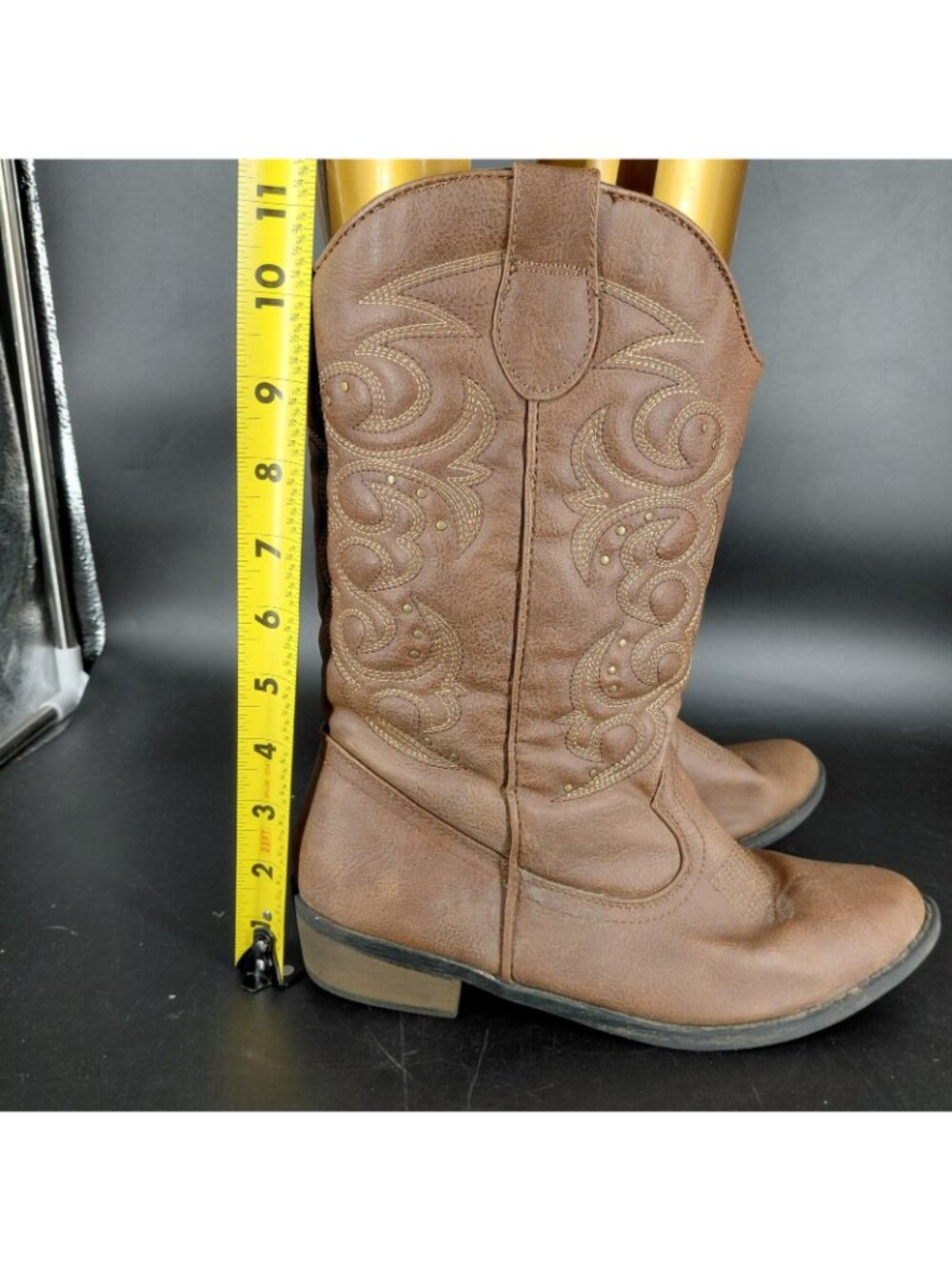 Cat & Jack Boots Girls Size 6 Brown Western Cowboy Studded Zip Mid Calf - Picture 11 of 13